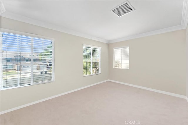 carpeted empty room with ornamental molding