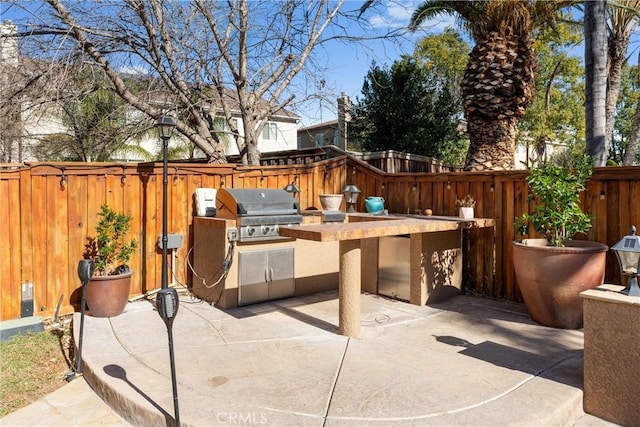 view of patio with an outdoor kitchen and grilling area