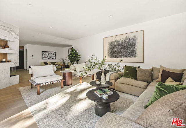 living room featuring light wood-type flooring