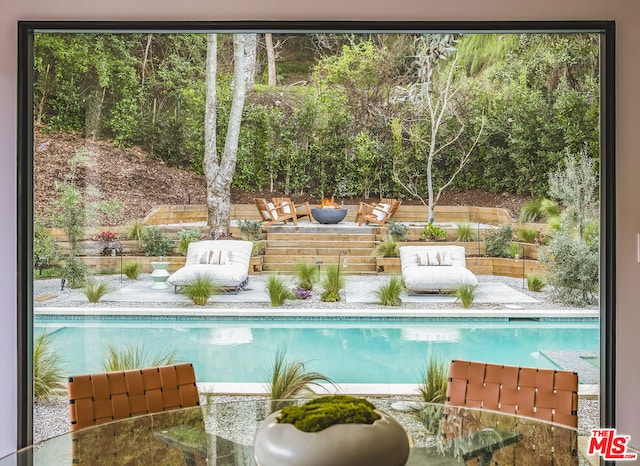 view of swimming pool with a patio area