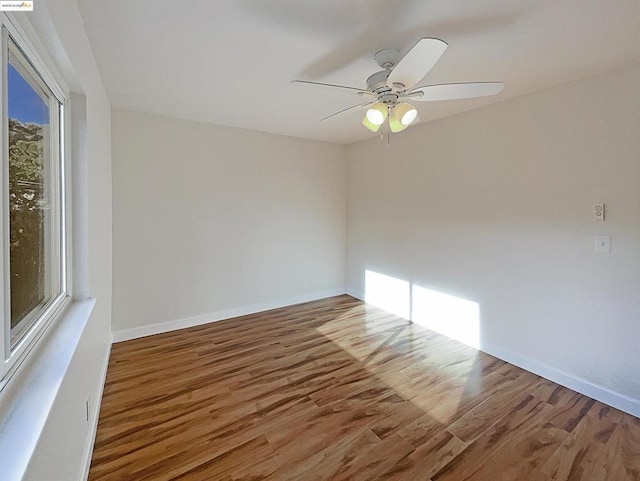 unfurnished room featuring hardwood / wood-style floors and ceiling fan