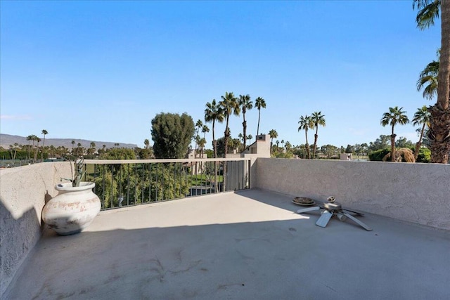 view of patio with a mountain view