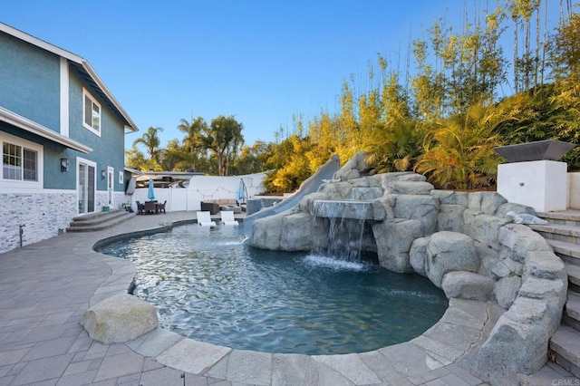 1404 E Mission Rd, Fallbrook, CA 92028 - view of pool featuring a fenced backyard, a patio, and a water slide