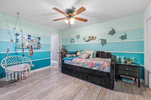 1404 E Mission Rd, Fallbrook, CA 92028 - bedroom with wood finished floors, baseboards, and a ceiling fan