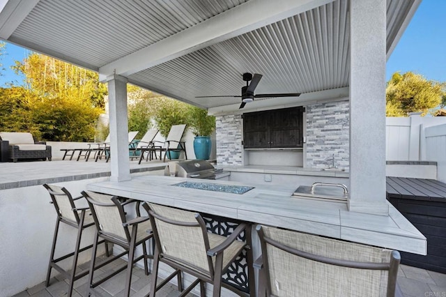 1404 E Mission Rd, Fallbrook, CA 92028 - view of patio with ceiling fan and an outdoor kitchen