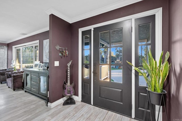 1404 E Mission Rd, Fallbrook, CA 92028 - foyer entrance featuring light wood finished floors, baseboards, and ornamental molding