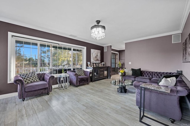 1404 E Mission Rd, Fallbrook, CA 92028 - living area featuring a chandelier, wood finished floors, crown molding, and baseboards