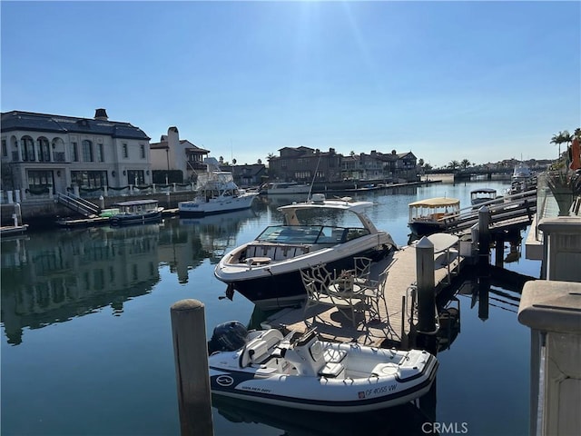 dock area with a water view