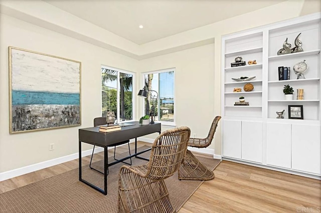 office space with light hardwood / wood-style floors