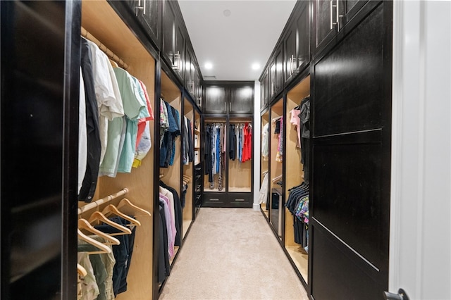 spacious closet featuring light carpet