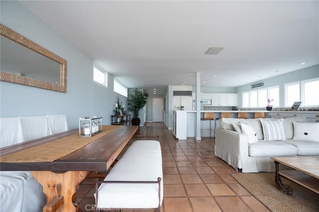 living room featuring light tile patterned floors