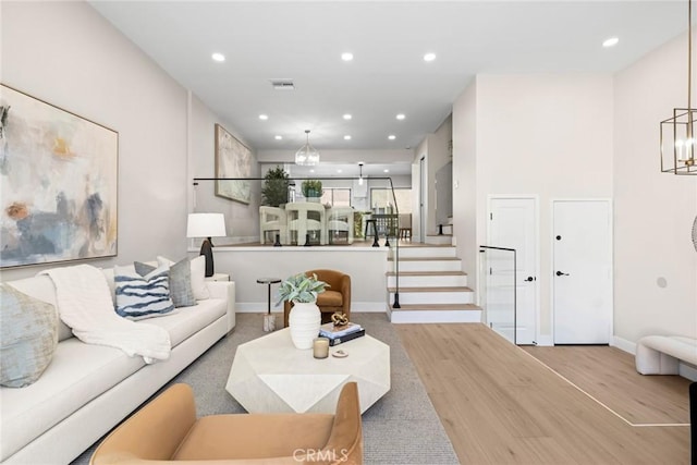 living room featuring light hardwood / wood-style floors