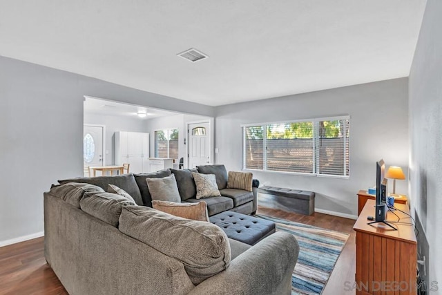 living room featuring dark hardwood / wood-style flooring