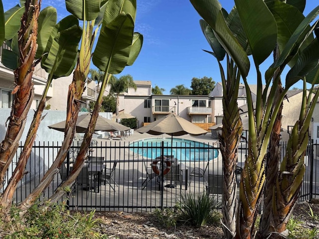 view of swimming pool with a patio