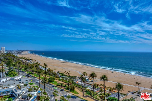 aerial view with a view of the beach and a water view