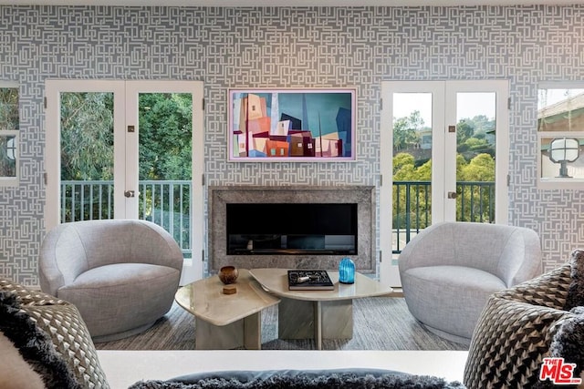 living room with french doors