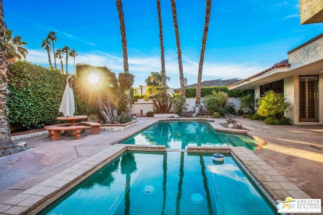 view of swimming pool featuring a patio