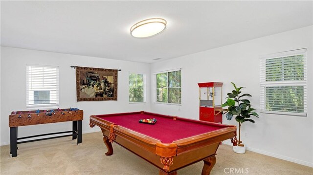 game room featuring billiards and carpet floors