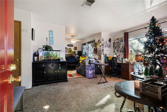 interior space featuring ceiling fan