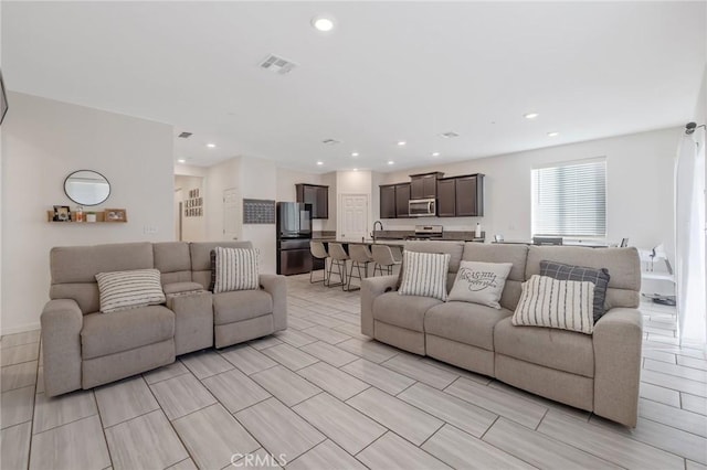 living room with sink