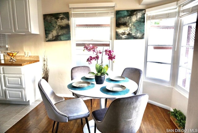 dining area with dark hardwood / wood-style floors