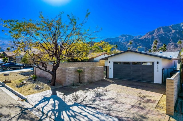 garage with a mountain view