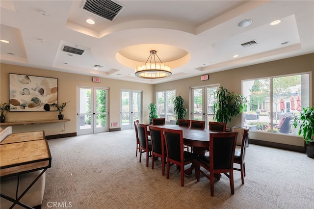 5550 Boardwalk Unit 102, Hawthorne, CA 90250 - carpeted dining area featuring a tray ceiling, french doors, and recessed lighting