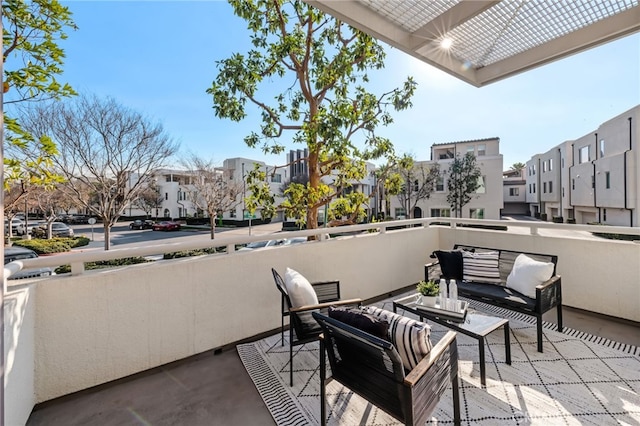 5550 Boardwalk Unit 102, Hawthorne, CA 90250 - view of patio featuring a residential view, a balcony, and outdoor lounge area