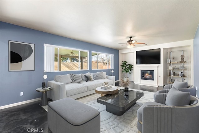 living room with ceiling fan