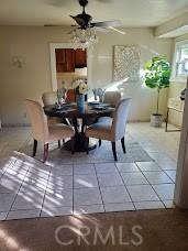 dining area featuring ceiling fan