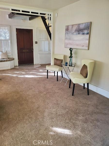 sitting room featuring carpet