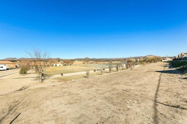 view of yard with a mountain view and a rural view