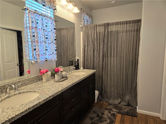 bathroom featuring hardwood / wood-style floors and vanity