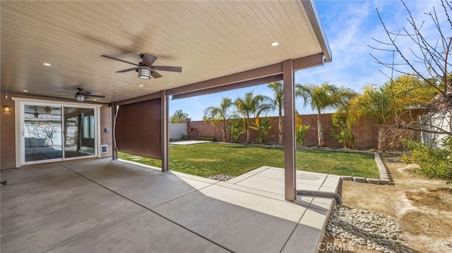 view of patio / terrace featuring ceiling fan