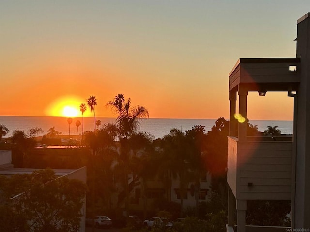 nature at dusk featuring a water view