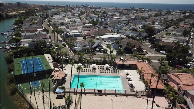 aerial view featuring a water view