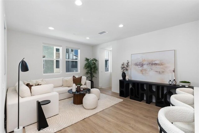 living room with light wood-type flooring