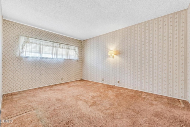 carpeted spare room with a textured ceiling