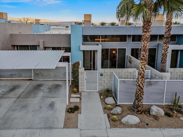 view of front of home with a mountain view