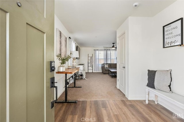 hallway with hardwood / wood-style floors