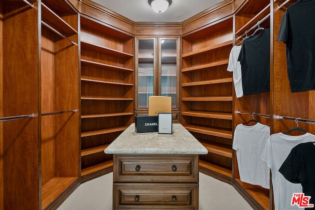 walk in closet featuring carpet floors