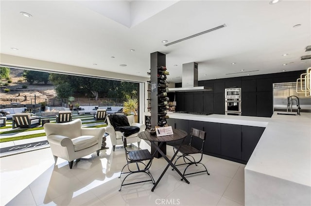 interior space with sink and light tile patterned floors