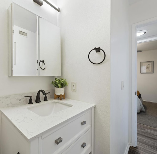 bathroom featuring vanity and wood-type flooring