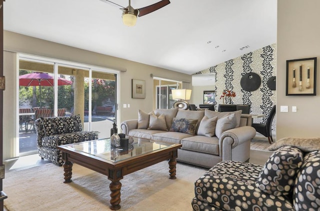 living room with ceiling fan