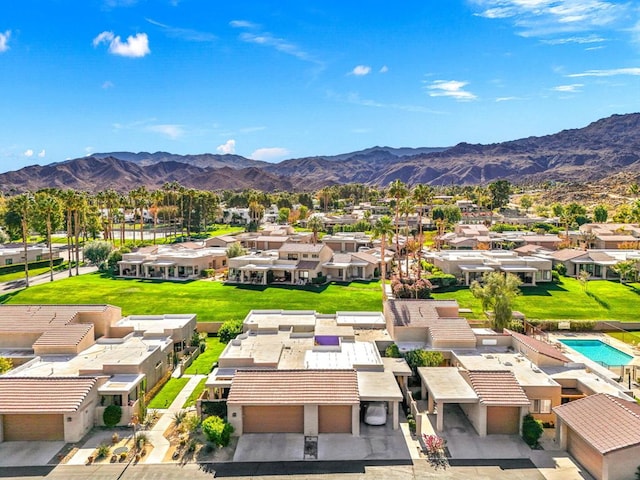 drone / aerial view featuring a mountain view