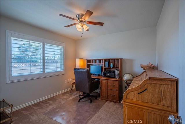 office featuring ceiling fan and carpet floors