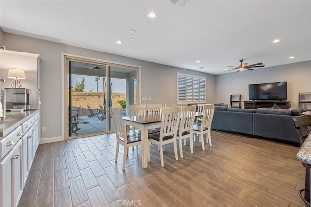 dining area featuring ceiling fan