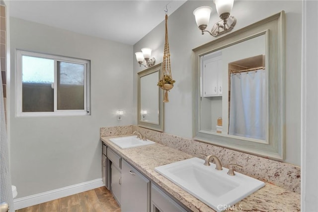 bathroom featuring vanity and wood-type flooring