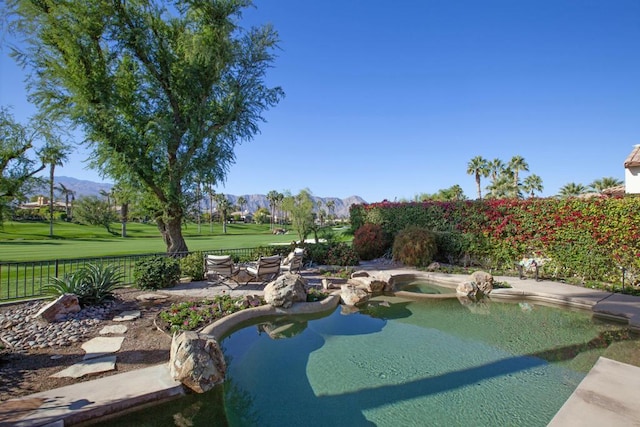 view of pool featuring a mountain view