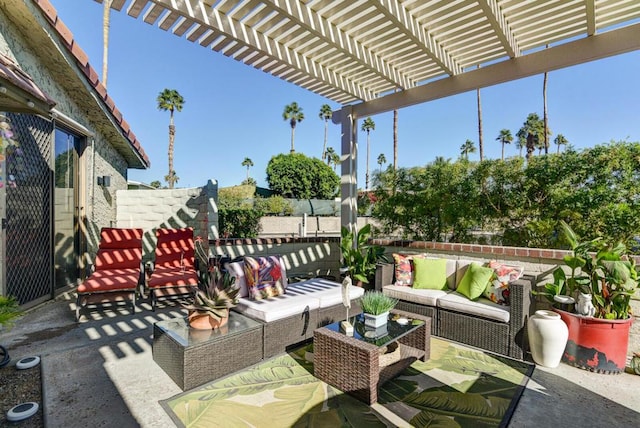 view of patio with a pergola and an outdoor living space